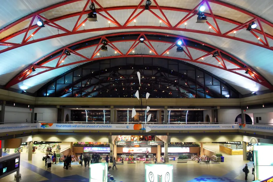The domed airside terminal core at Pittsburgh International Airport